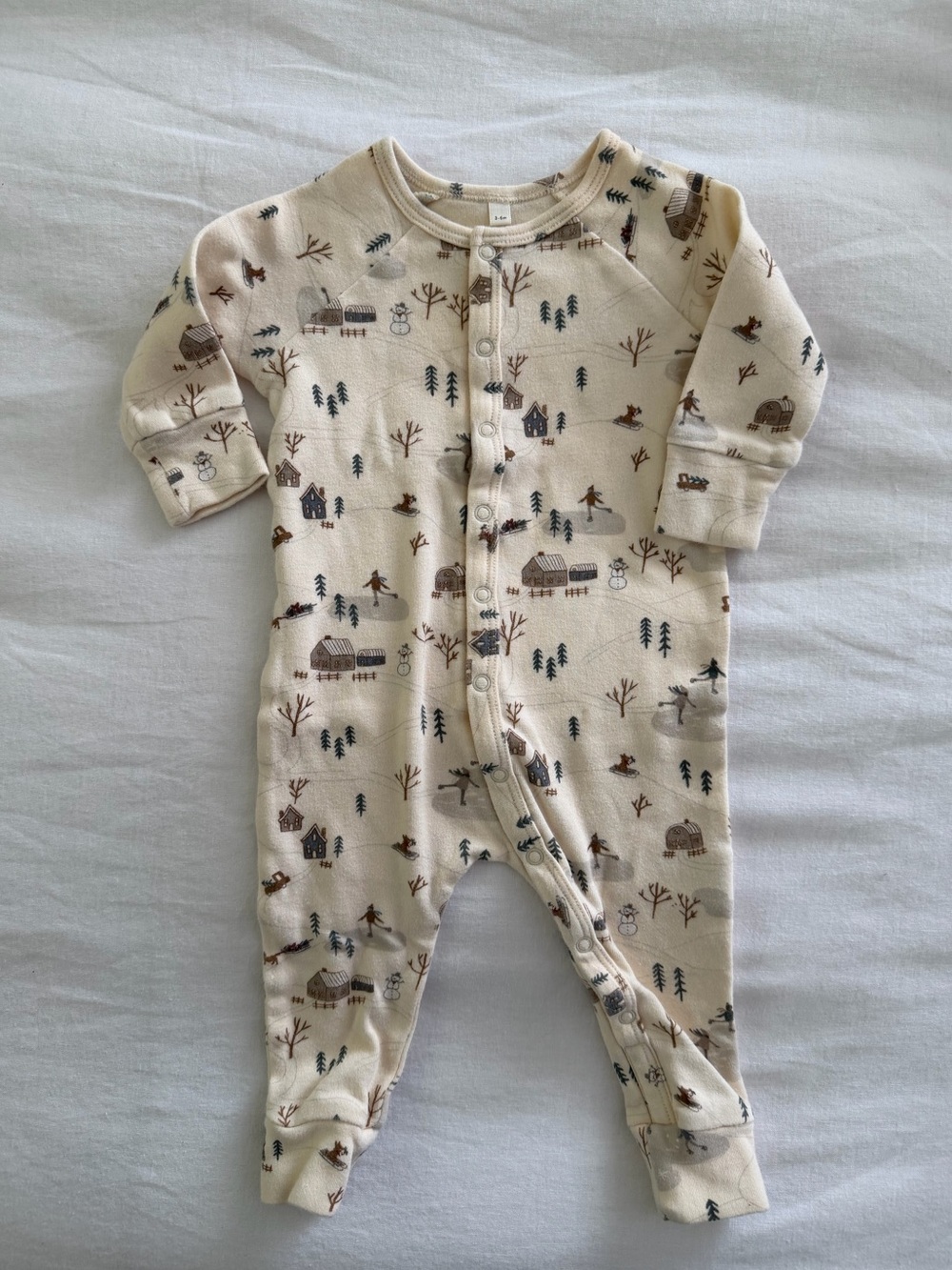 Rylee + Cru Organic Long John Pajamas - Winter Town - Size 3-6M